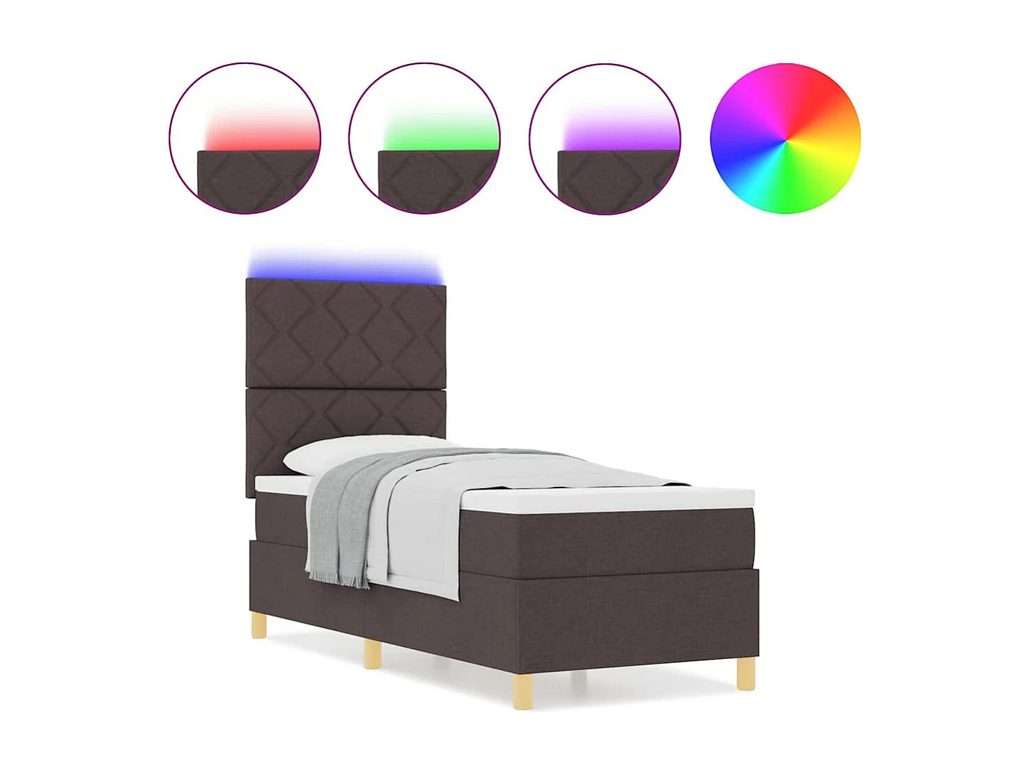 Cama tipo Box Spring con colchón Marrón oscuro 80 x 200 cm tela