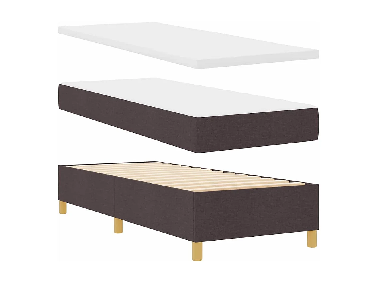 Cama tipo Box Spring con colchón Marrón oscuro 80 x 200 cm tela