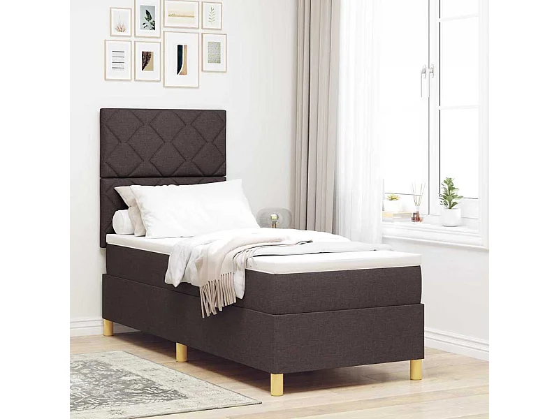 Cama tipo Box Spring con colchón Marrón oscuro 80 x 200 cm tela