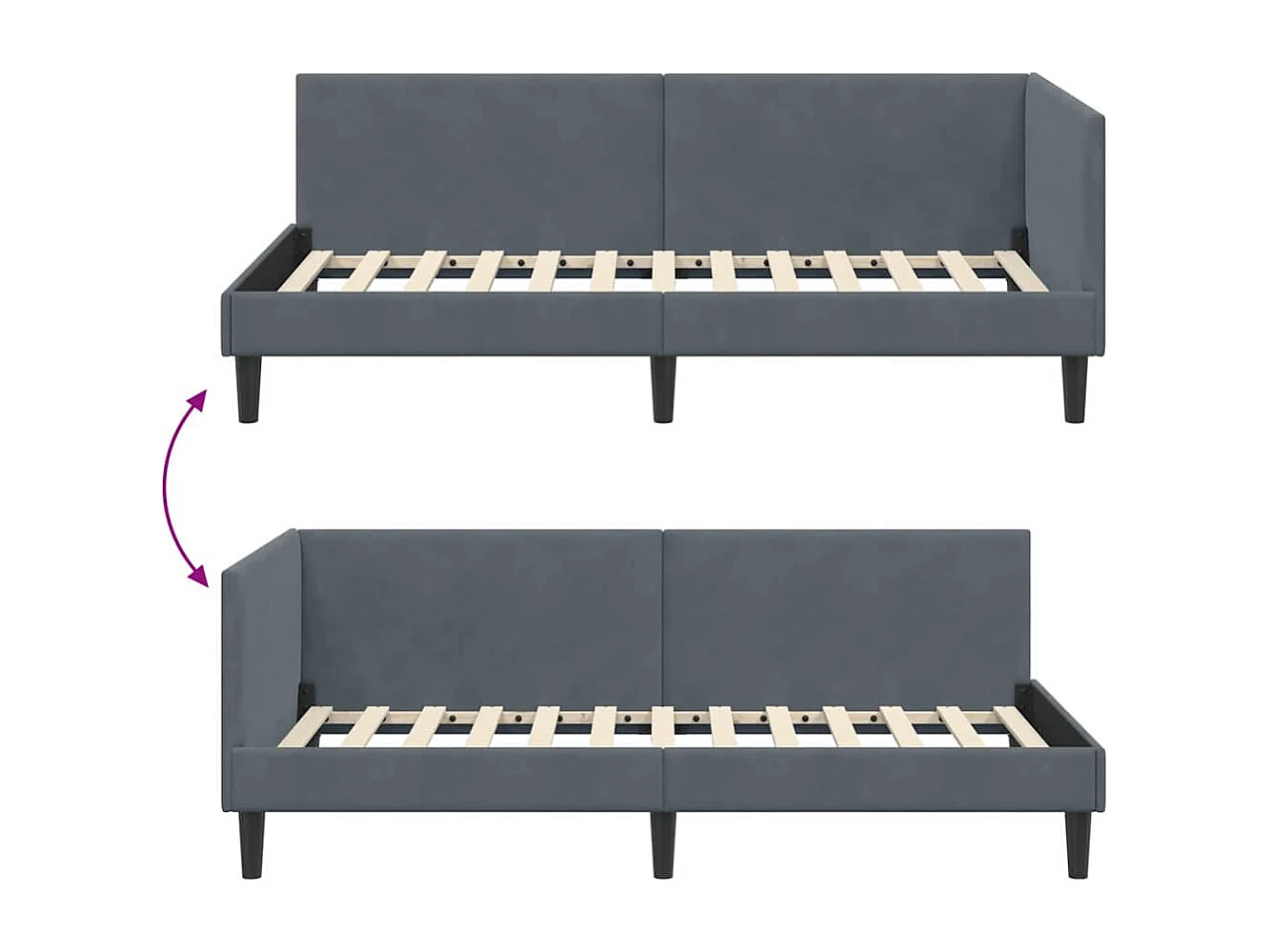 Hoekbedframe Anders met hoofdeinde Donkergrijs 100 x 200 cm