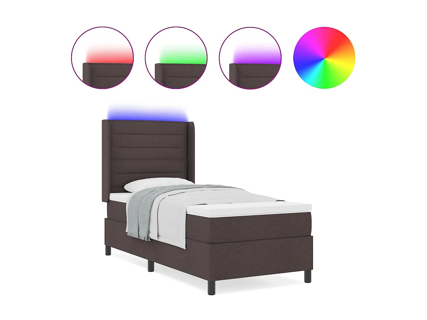 Cama tipo Box Spring con colchón Marrón oscuro 90 x 200 cm tela