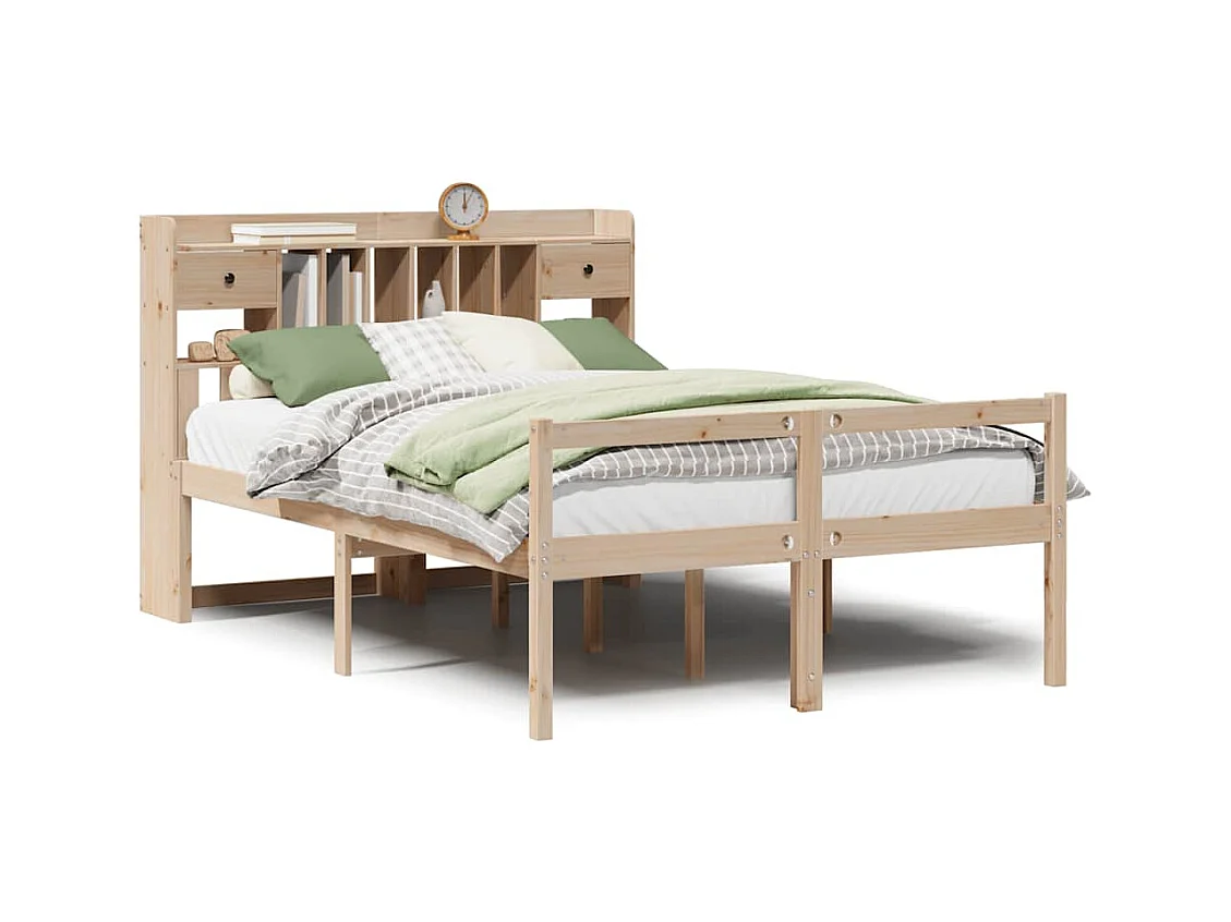 Lit bibliothèque sans matelas 140x190 cm bois de pin massif
