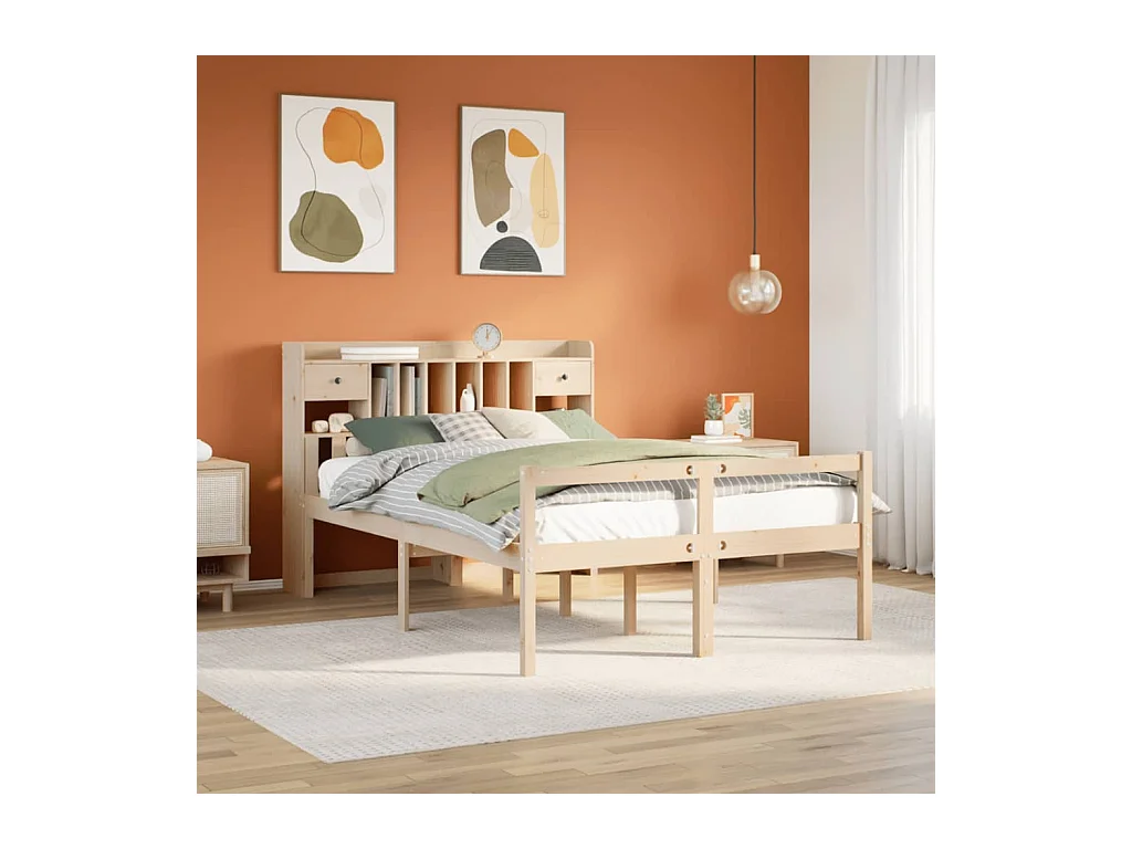 Lit bibliothèque sans matelas 140x190 cm bois de pin massif