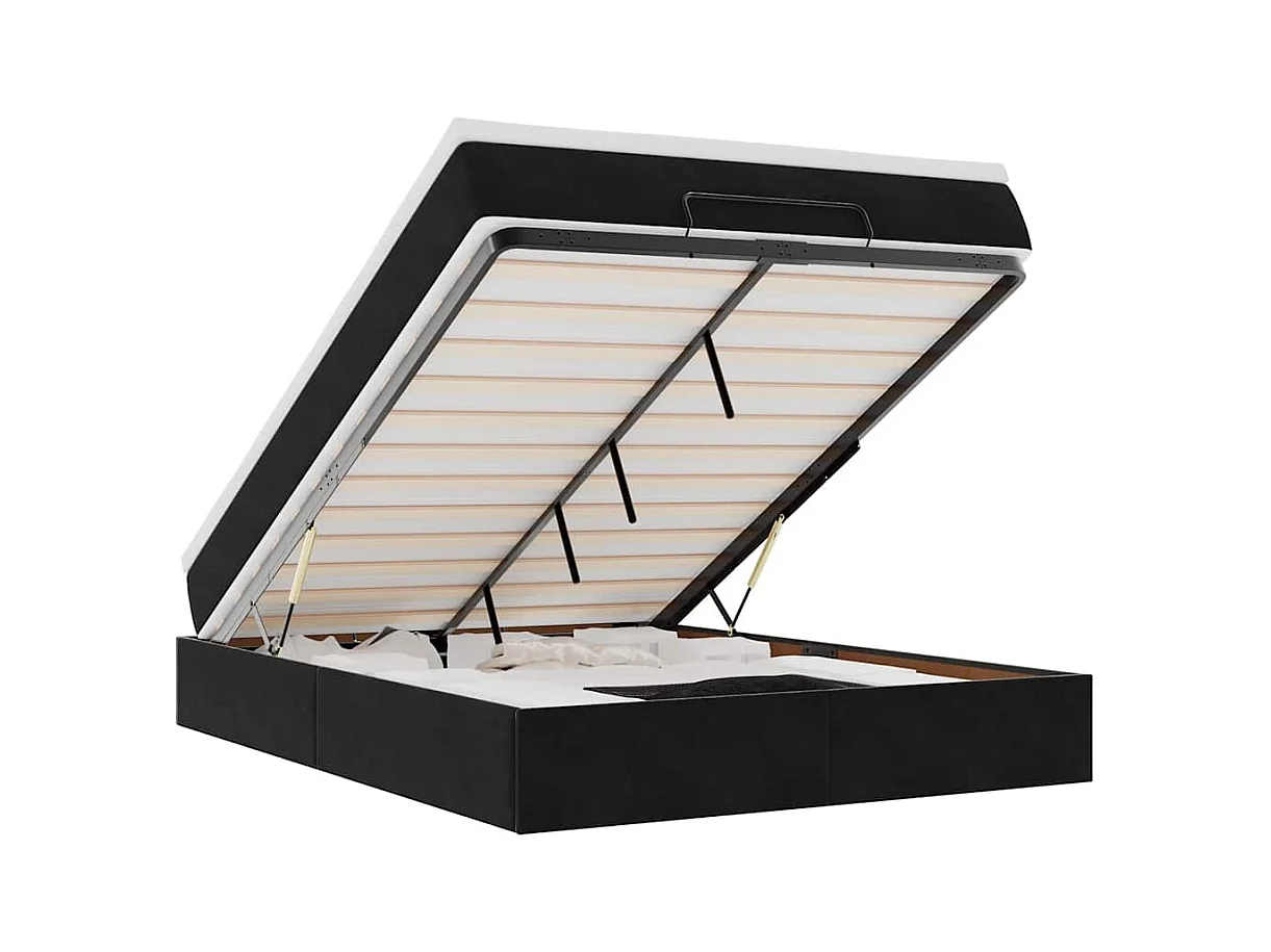 Cadre de lit ottoman avec matelas noir 140x200 cm velours