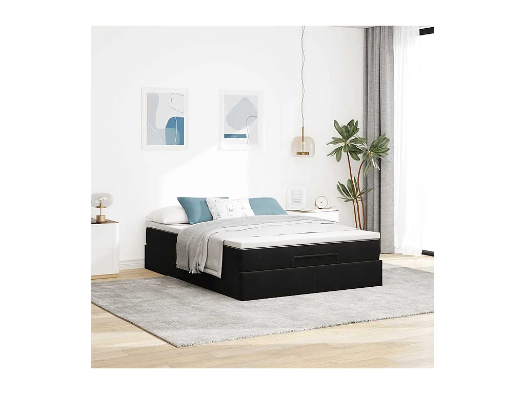 Cadre de lit ottoman avec matelas noir 140x200 cm velours