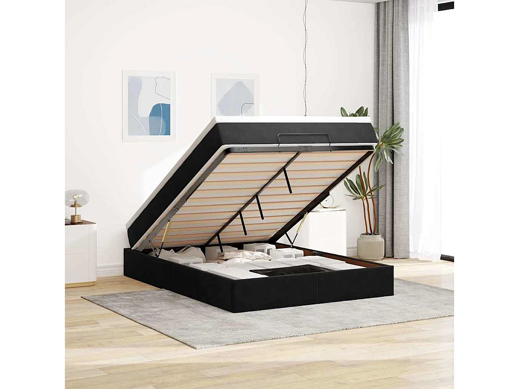 Estrutura de cama otomana com colchão 140x200 cm veludo preto