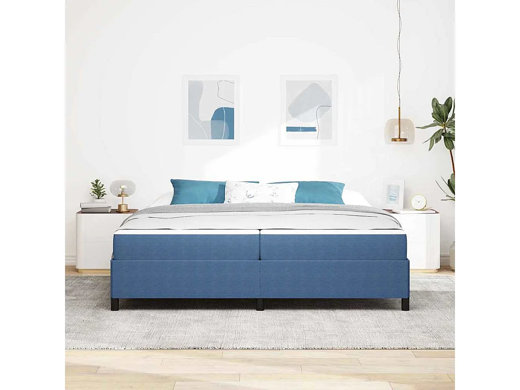 Cadre de lit Bleu 200 x 200 cm Tissu en velours côtelé