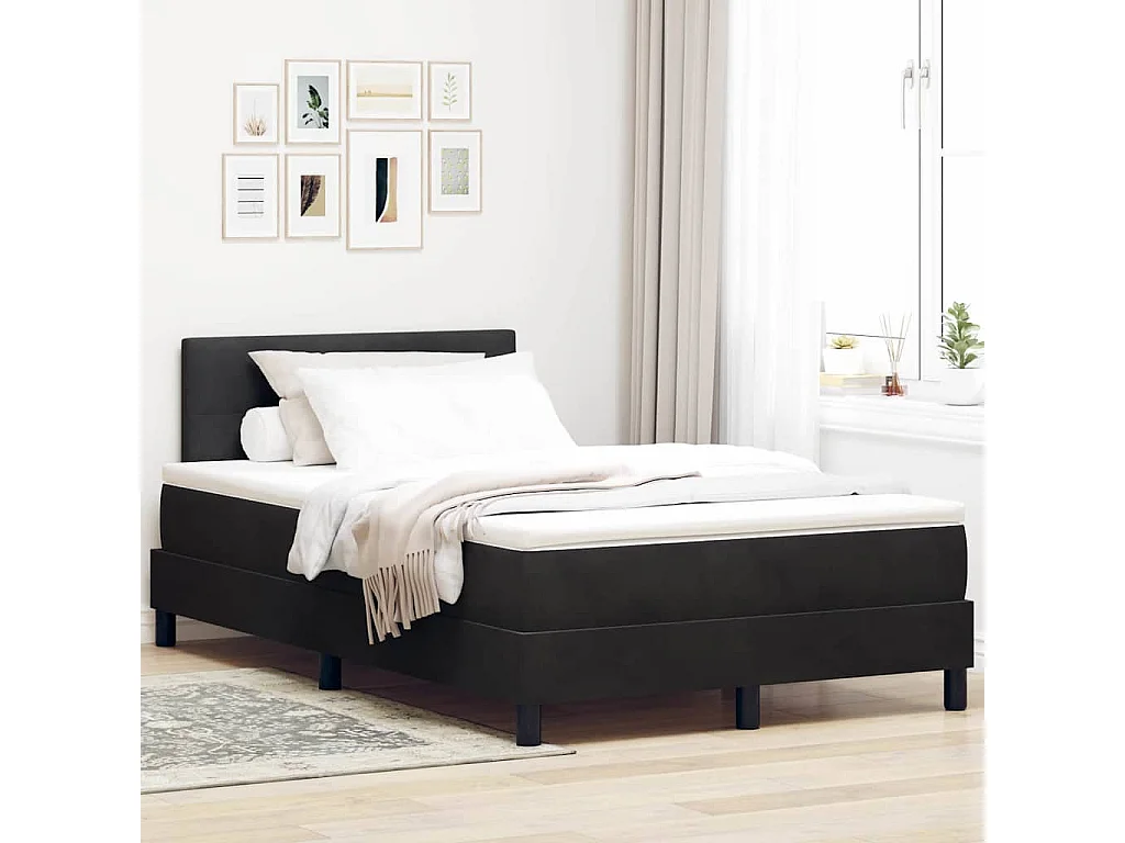 Cama tipo Box Spring con colchón Negro 120 x 190 cm Terciopelo