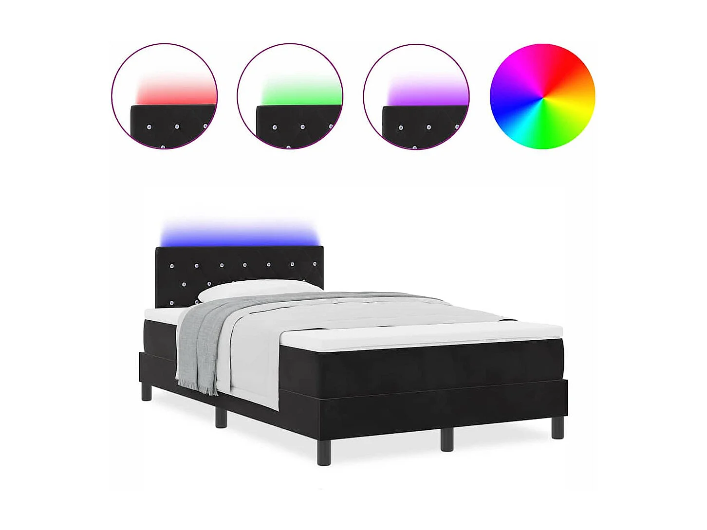 Cama tipo Box Spring con colchón Negro 120 x 190 cm Terciopelo
