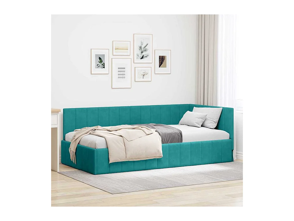 Estrutura de Cama de Canto Turquesa 90 x 190 cm Veludo