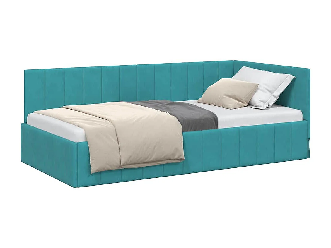 Estrutura de Cama de Canto Turquesa 90 x 190 cm Veludo