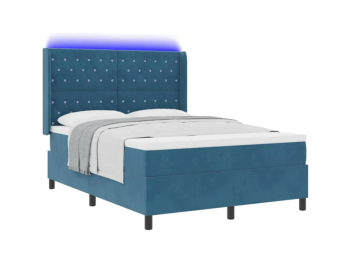 Cadre de lit avec Matelas LED Bleu 160 x 200 cm Velours