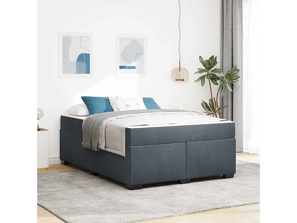 Cadre de lit avec matelas Gris foncé 160 x 200 cm Velours