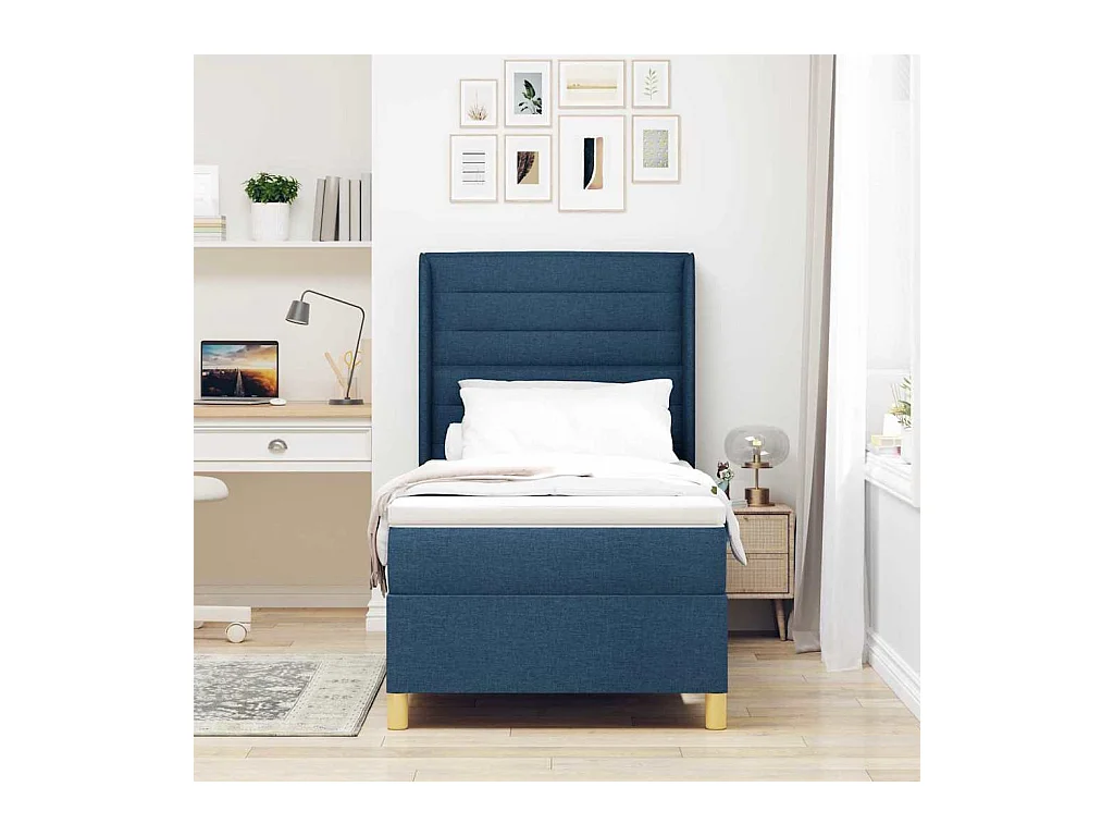Cadre de lit avec matelas Bleu 100 x 200 cm tissu