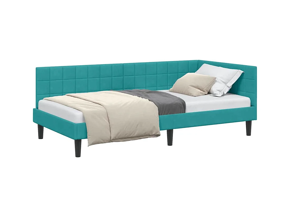 Cadre de lit d'angle Turquoise 90 x 190 cm Velours