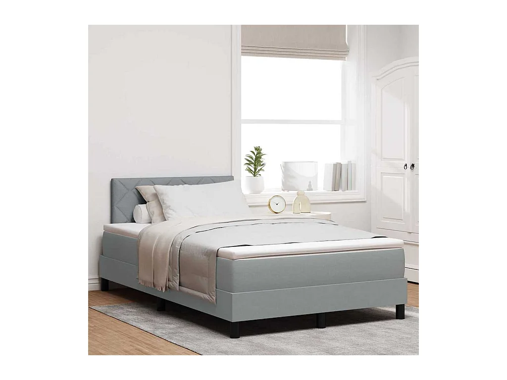 Cadre de lit avec matelas Gris clair 120 x 190 cm tissu