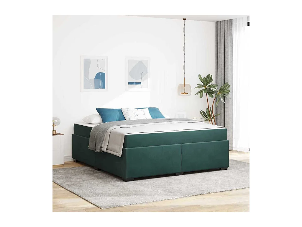 Cadre de lit avec matelas Vert foncé 180 x 200 cm Velours