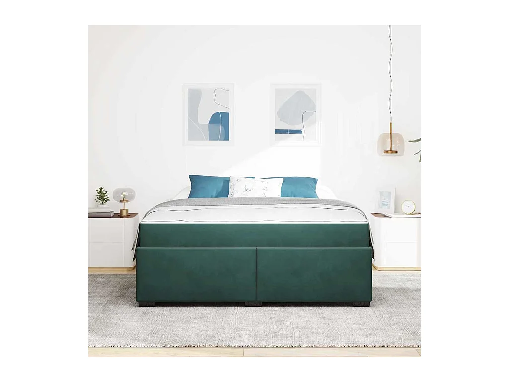 Cadre de lit avec matelas Vert foncé 180 x 200 cm Velours