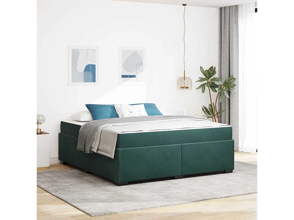 Cadre de lit avec matelas Vert foncé 180 x 200 cm Velours