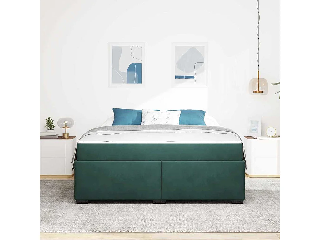 Cadre de lit avec matelas Vert foncé 180 x 200 cm Velours