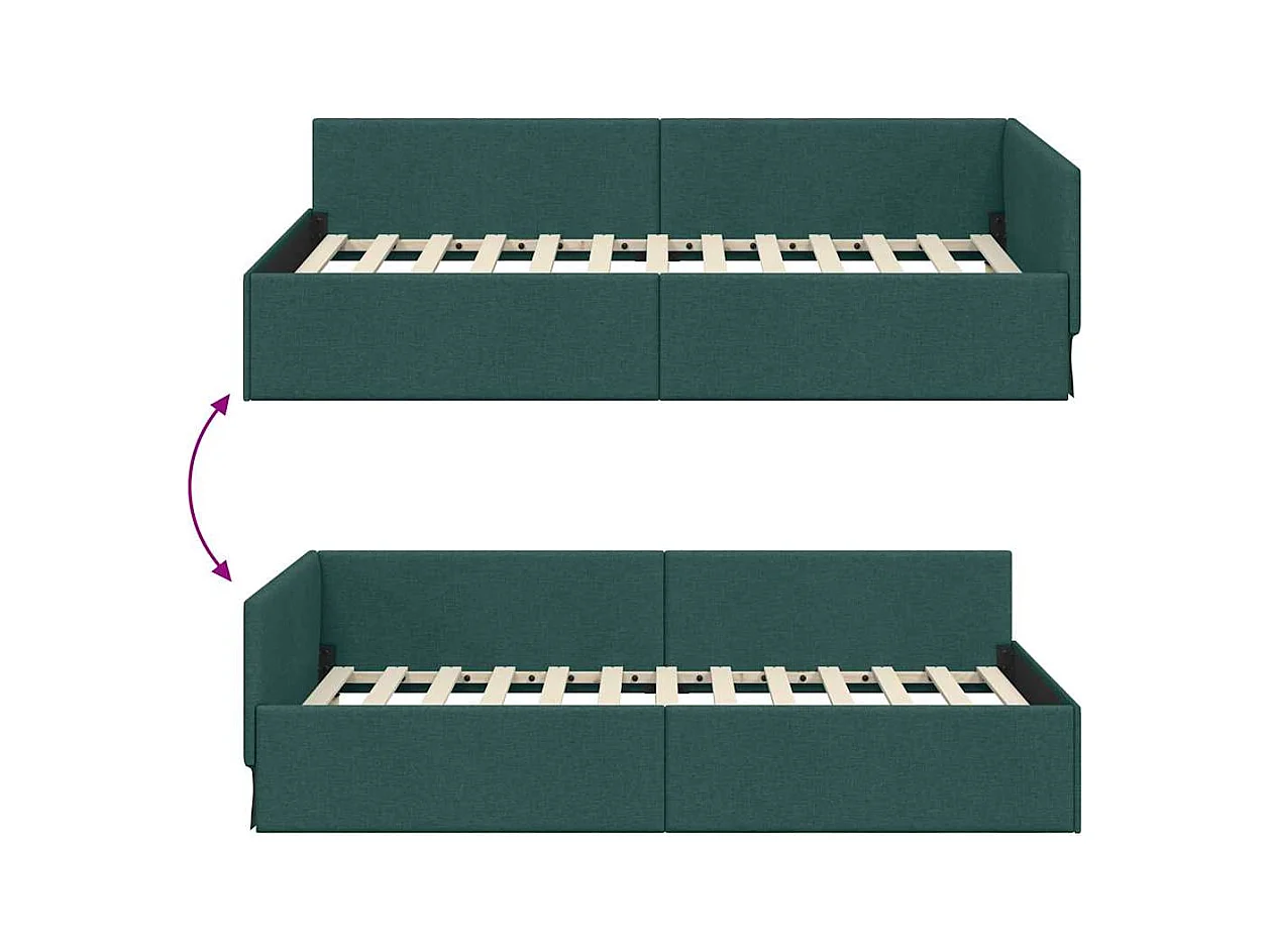 Cadre de lit d'angle avec tête de lit Vert foncé 90 x 200 cm