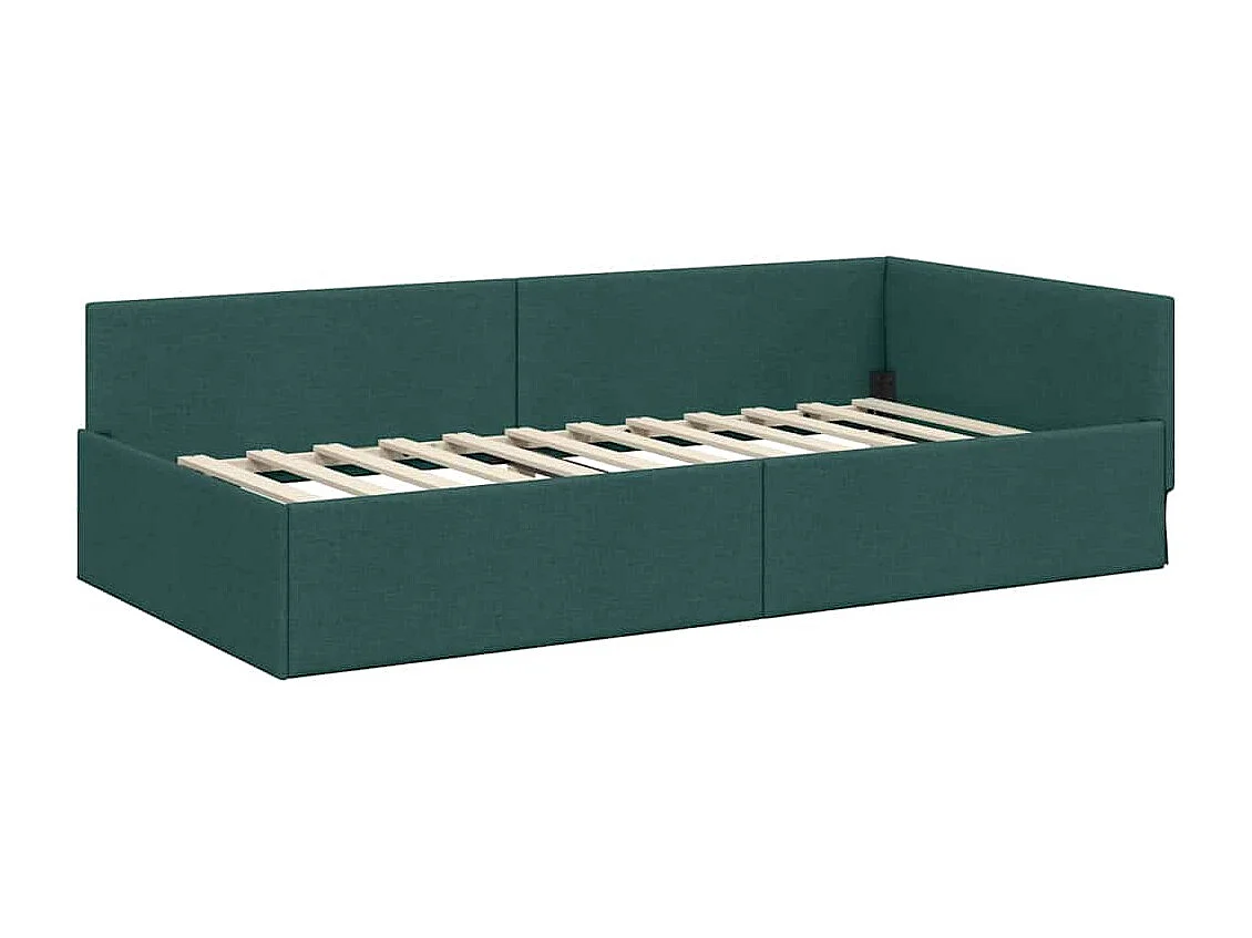 Cadre de lit d'angle avec tête de lit Vert foncé 90 x 200 cm