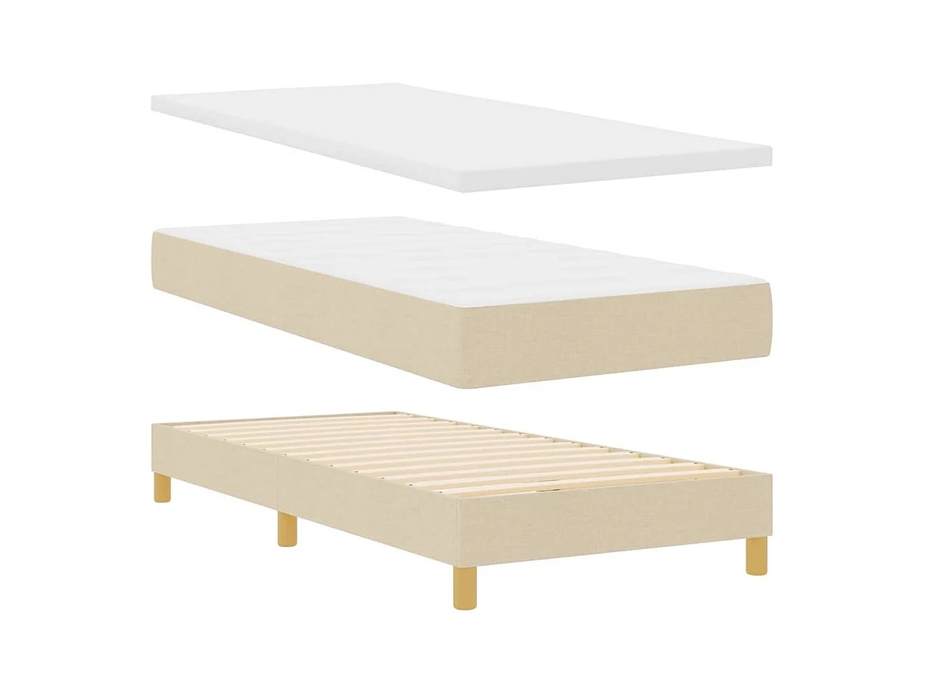 Cama con Somier con colchón Crema 100 x 200 cm tela