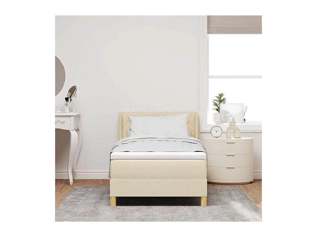 Cama con Somier con colchón Crema 100 x 200 cm tela