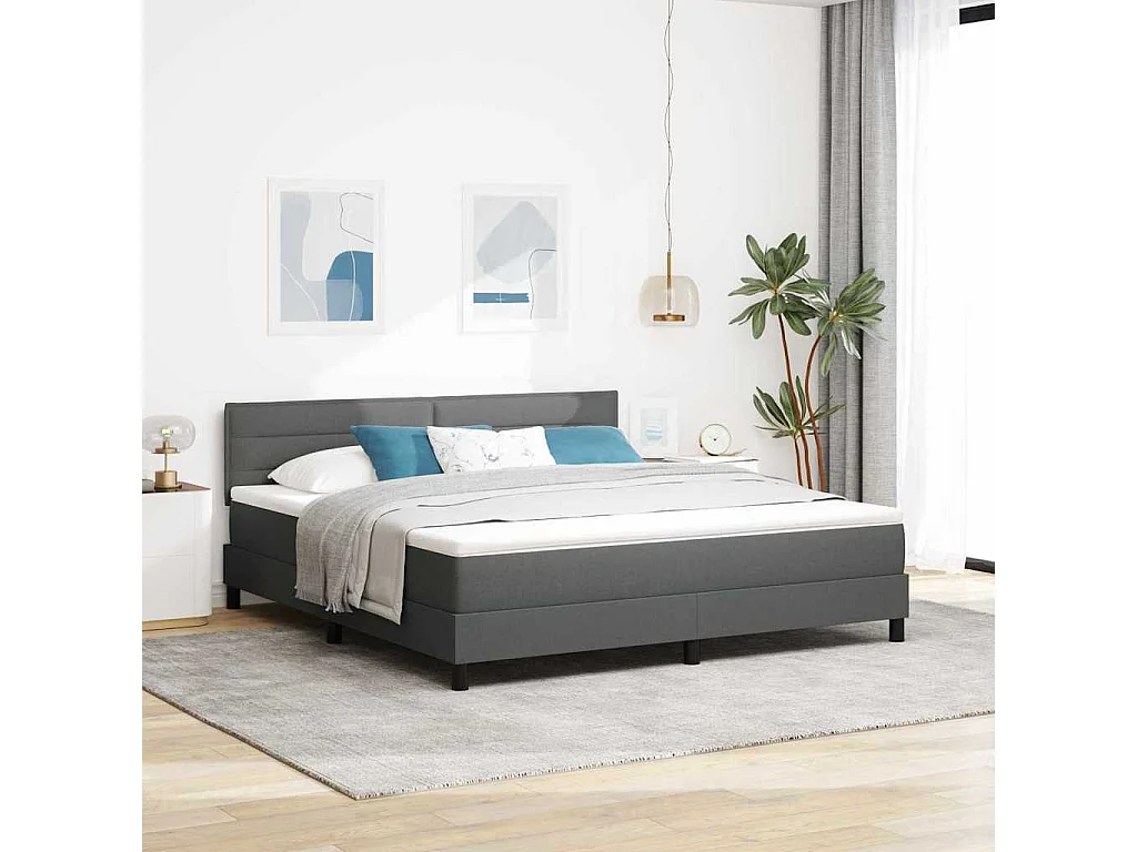 Cama box spring con colchón Gris oscuro 180 x 200 cm tela