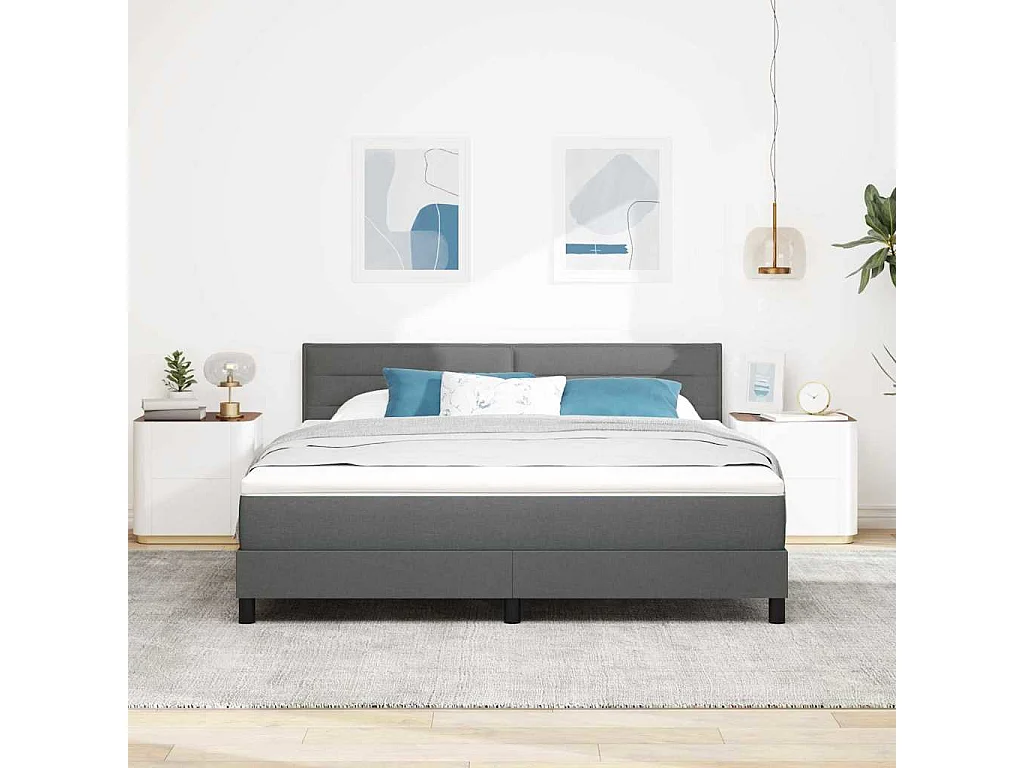 Cama box spring con colchón Gris oscuro 180 x 200 cm tela