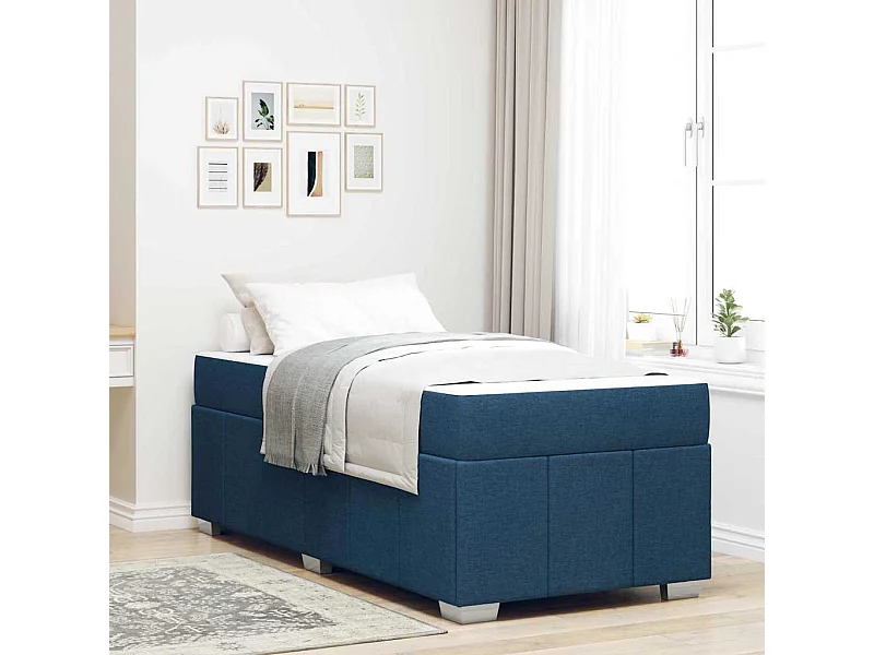 Cadre de lit avec matelas Bleu 90 x 200 cm tissu