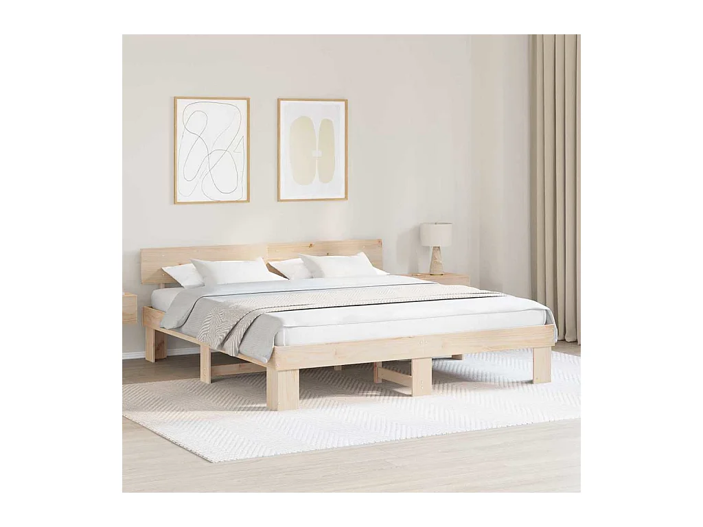 Estructura de cama Marrón 200 x 200 cm Madera maciza de pino