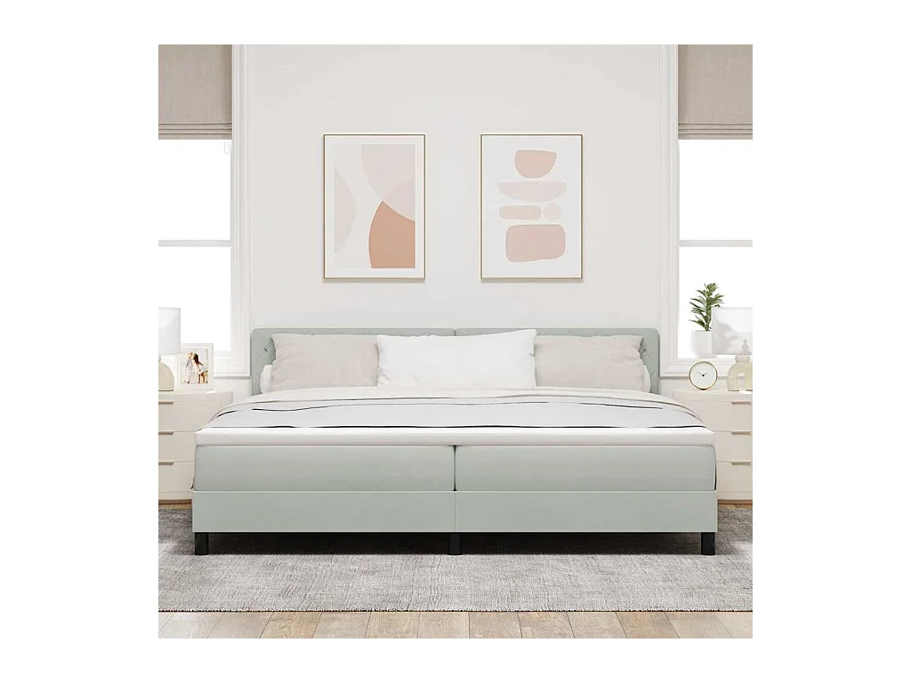 Cadre de lit avec matelas Gris clair 200 x 200 cm tissu