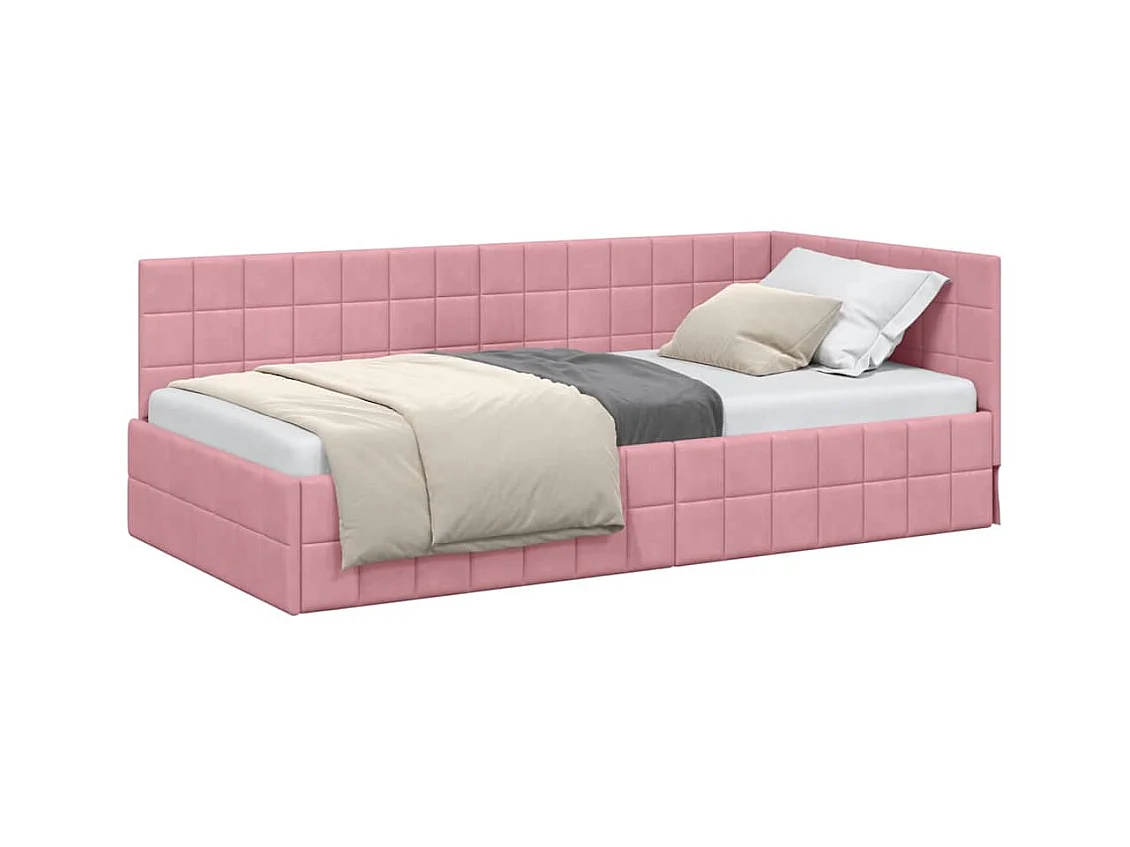 Cadre de lit d'angle avec tête de lit Rose 90 x 190 cm Velours