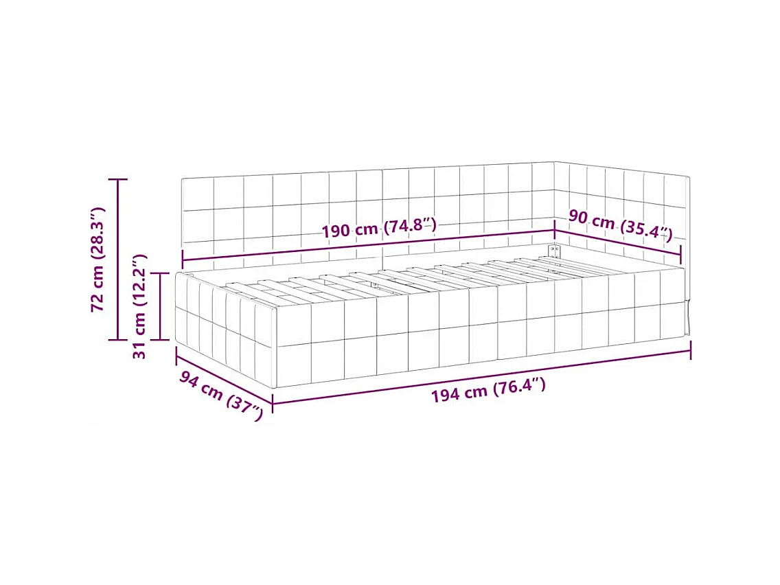 Cadre de lit d'angle avec tête de lit Rose 90 x 190 cm Velours