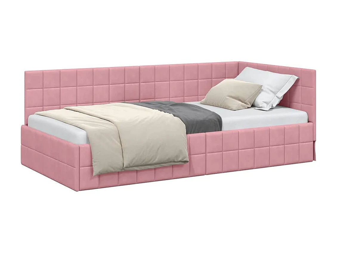 Cadre de lit d'angle avec tête de lit Rose 90 x 190 cm Velours