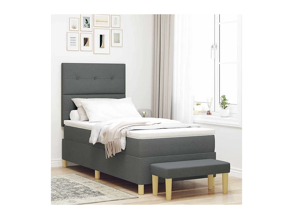 Cadre de lit avec matelas Gris foncé 100 x 200 cm tissu