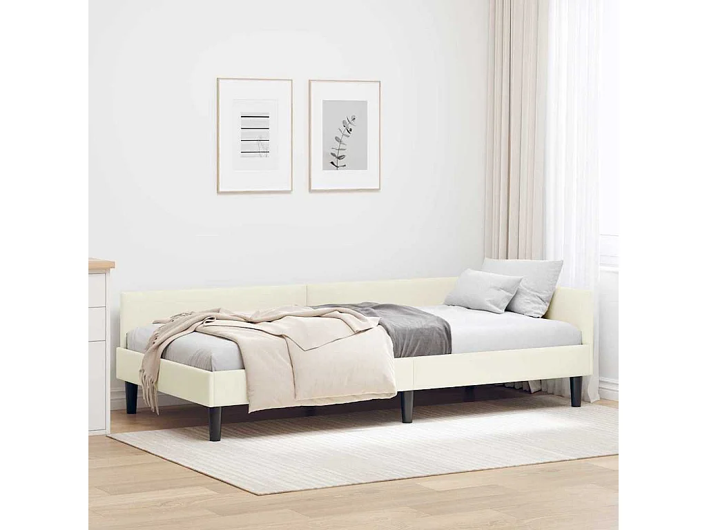 Estrutura de Cama de Canto com cabeceira Creme 80 x 200 cm
