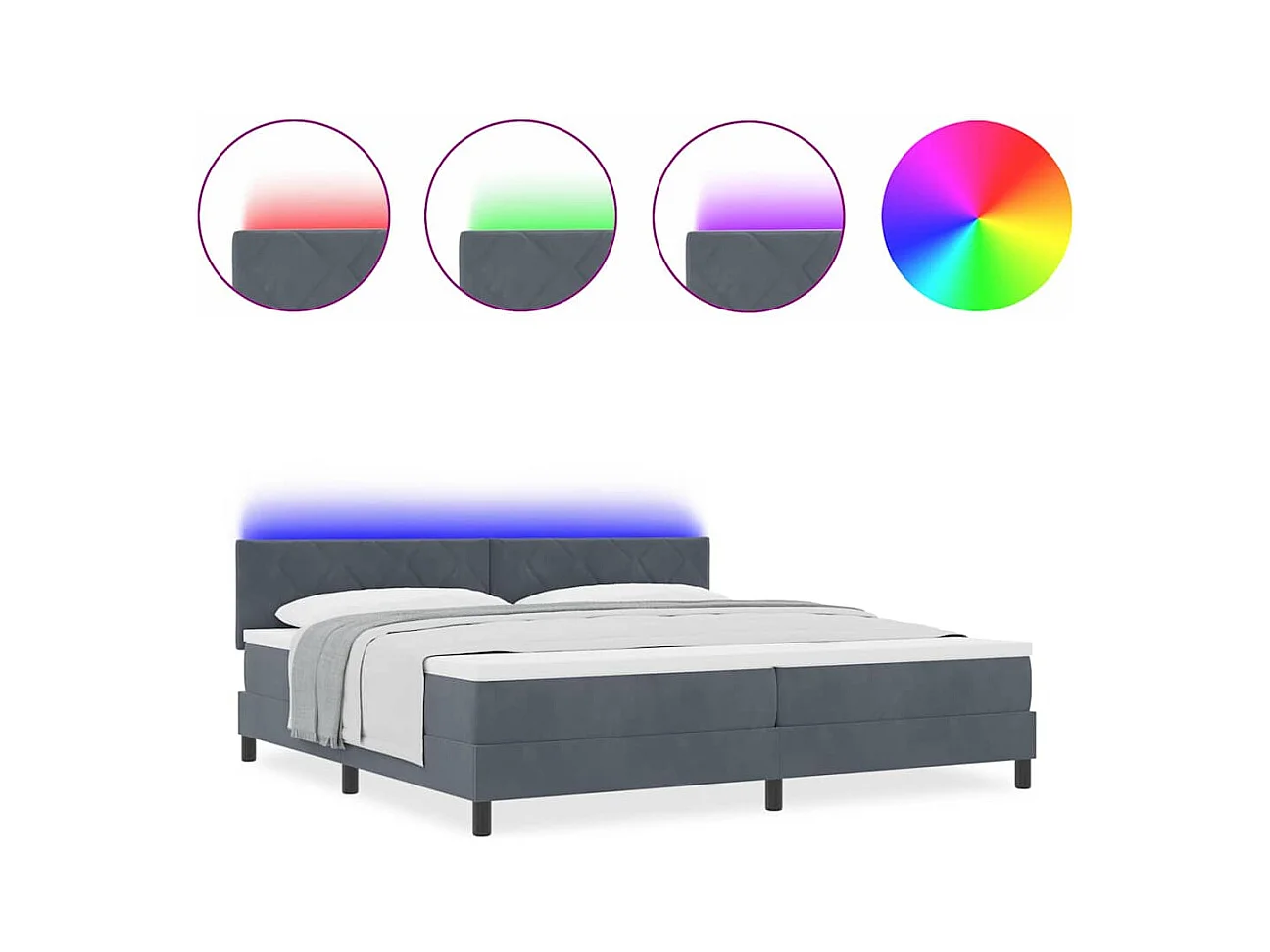 Cadre de lit avec matelas Gris foncé 200 x 200 cm Velours