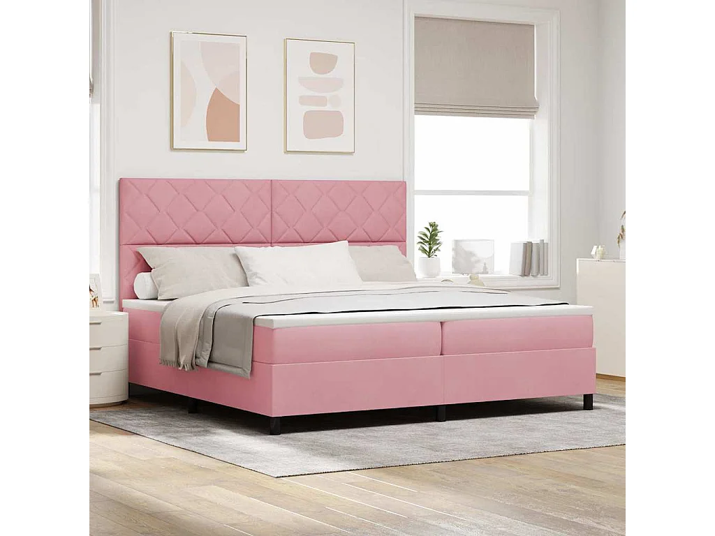 Cama tipo Box Spring con colchón Rosa 200 x 200 cm Terciopelo