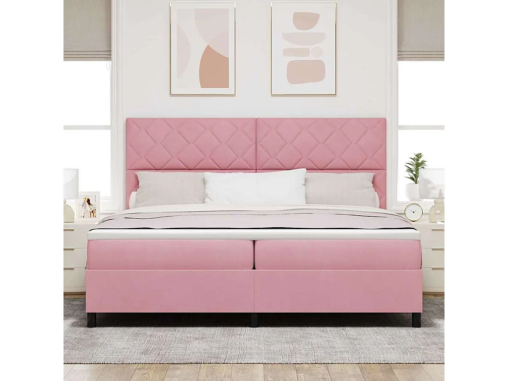 Cama tipo Box Spring con colchón Rosa 200 x 200 cm Terciopelo