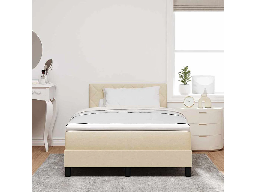 Cama box spring com colchão Creme 120 x 190 cm tecido