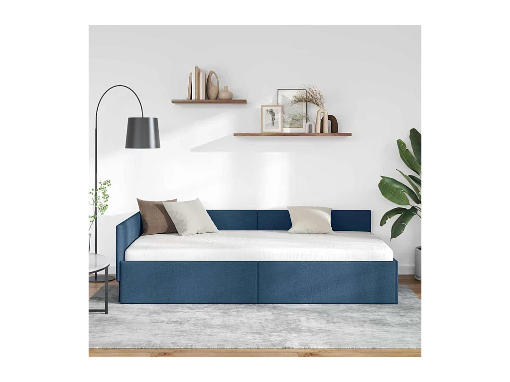 Cadre de lit d'angle Bleu 80 x 200 cm Tissu et bois reconstitué