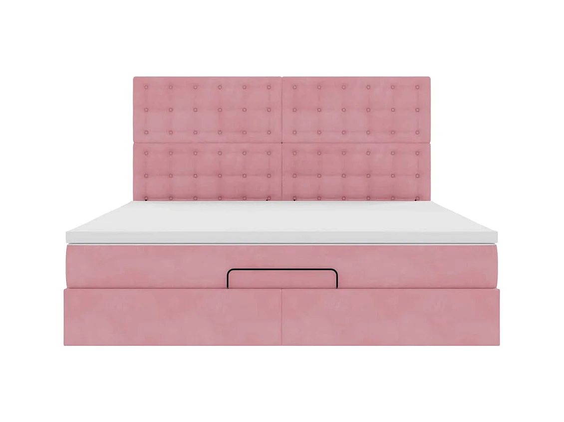 Cadre de lit ottoman avec matelas rose 160x200 cm velours