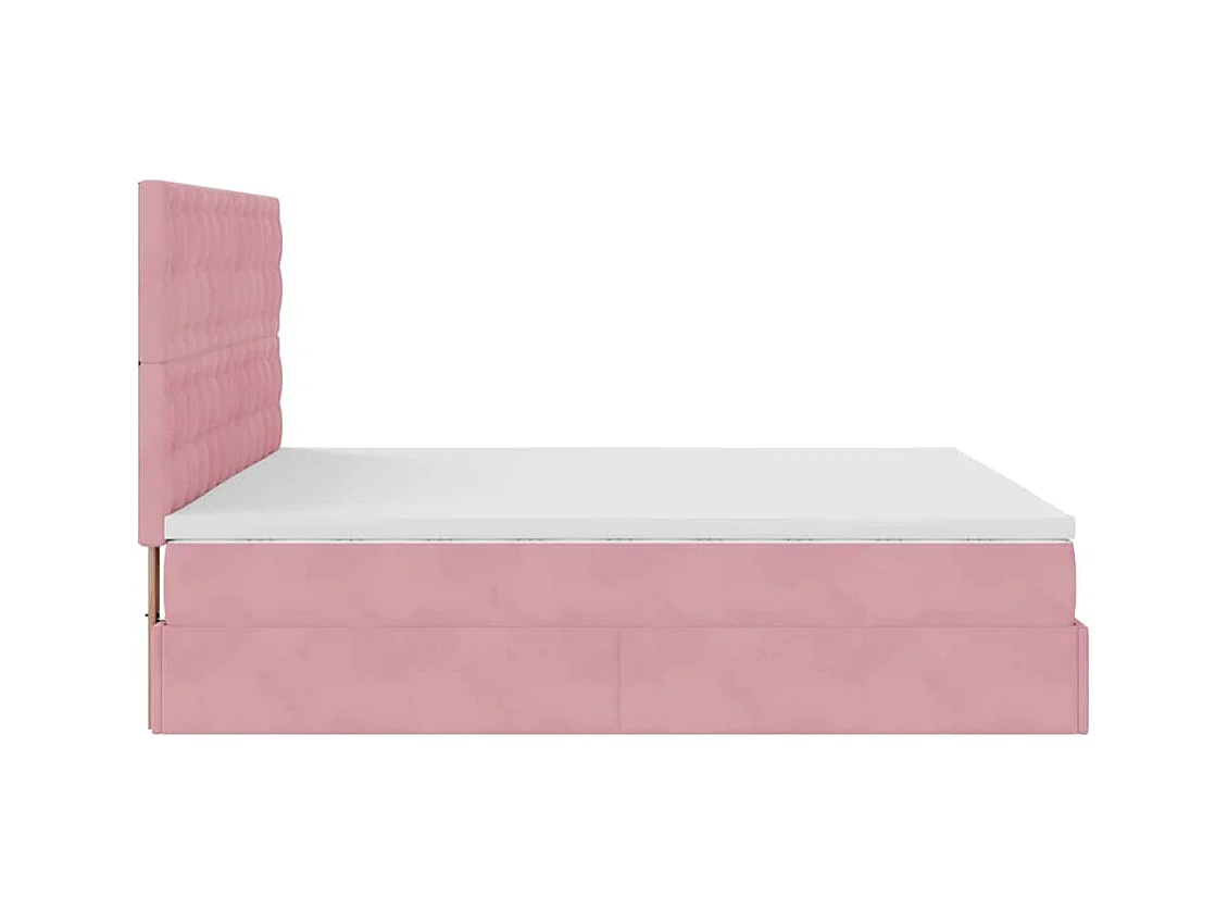 Cadre de lit ottoman avec matelas rose 160x200 cm velours