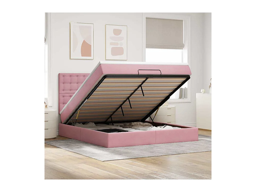 Ottoman bed met matrassen 160x200cm fluweel roze
