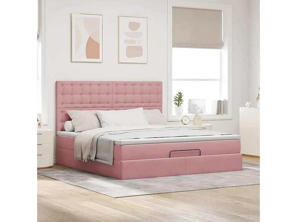 Estructura de cama otomana colchones terciopelo rosa 160x200cm
