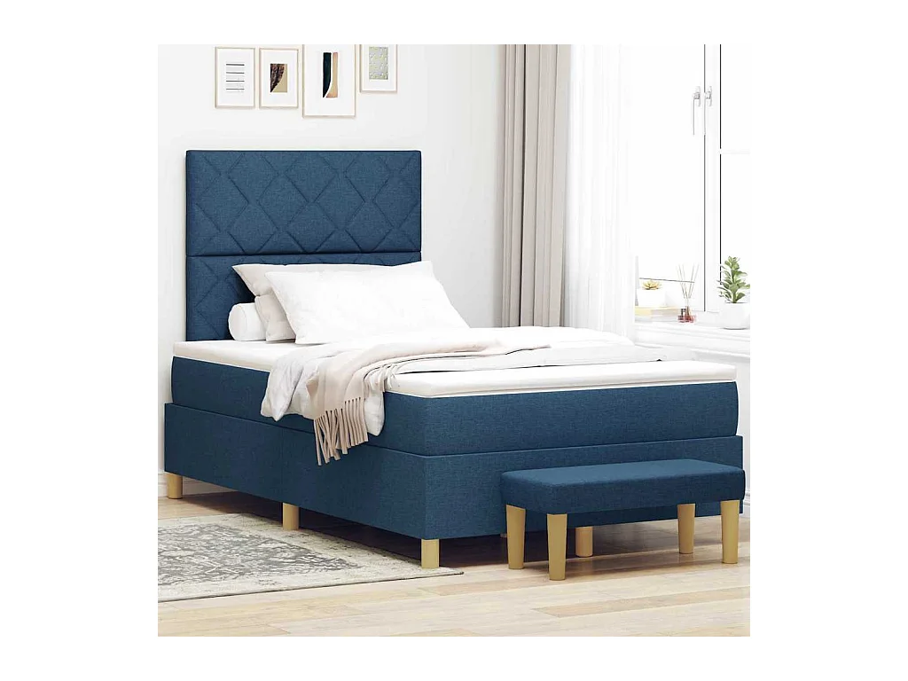Cadre de lit avec matelas Bleu 120 x 200 cm tissu