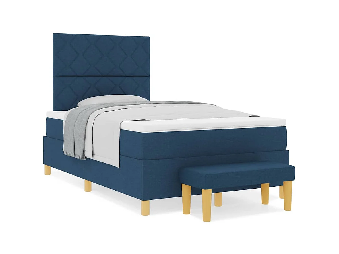 Cadre de lit avec matelas Bleu 120 x 200 cm tissu