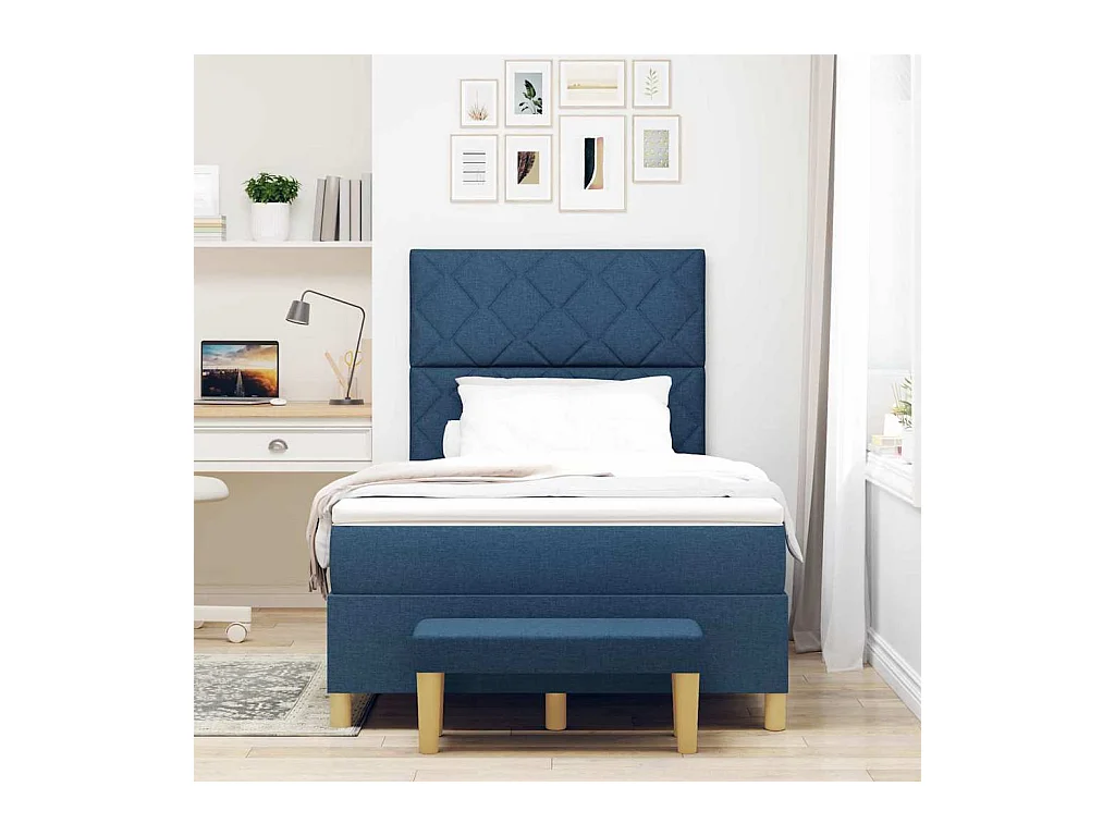 Cadre de lit avec matelas Bleu 120 x 200 cm tissu